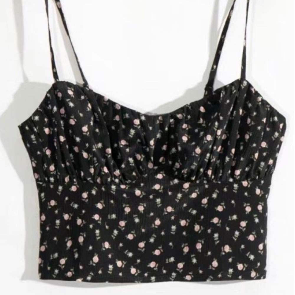 Black Floral Crop Tank - Skinny Straps